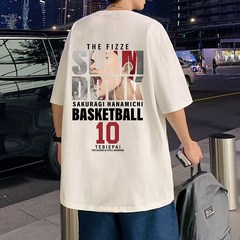 슬램덩크 애니멀 프린트 러쉬 반팔 티셔츠 남여름 2023 루즈핏 순면 농구 티셔츠