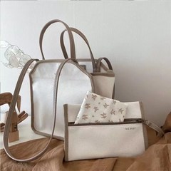 [라라피엘] 가방+파우치 출산선물 여성 임산부 데일리 육아 아기용품 미니 캔버스 기저귀가방, 테두리-아이보리