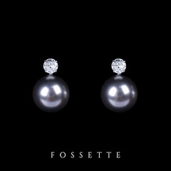 FOSSETTE[포셋] 클래식 스톤 흑진주 귀걸이 / 10mm 그레이 핵진주 혼주 큐빅