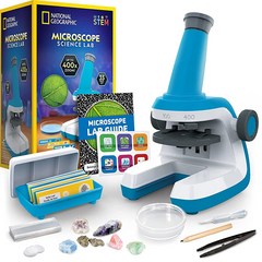 NATIONAL GEOGRAPHIC 아동용 최대 400x 확대 현미경 STEM 키트, Blue Microscope Kit, Blue Microscope Kit
