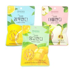 피코크 무설탕 캔디 (망고+애플+레몬), 3개