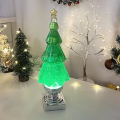 크리스탈 트리 오르골 스토우볼 크리스마스 워터볼 연말선물 LED 무드등 차박 캠핑 램프 크리스마스선물, 그린