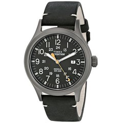 Timex 익스페디션 스카우트 남성용 손목시계 40mm 블랙 가죽 스트랩 (TW4B01900)