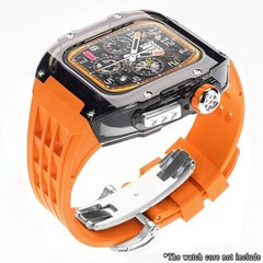 애플워치리차드밀 애플워치일체형스트랩 Apple Watch Ultra 49mm 케이스 수정 키트 불소 고무 시계 밴드 IWatch Series 8 7 6 5 4 SE 금속 버클, 25.OBTr-S+44mm+Silicone