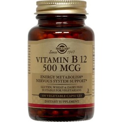 솔가 비타민 B12 500mcg 베지터블 캡슐 글루텐 프리 비건 무설탕, 100정, 1개