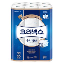 크리넥스 3겹 울트라 클린 천연펄프 화장지 27m, 30롤, 1팩