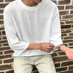 더클래식 남성용 오버핏 엠보 7부 무지 티셔츠