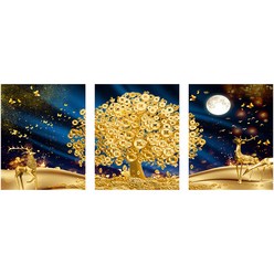 케이엠엘리홀딩스 DIY 액자형 원형 보석십자수 3D 황금 돈나무 노루 3종 세트 40 x 50 cm, 혼합색상, 1세트