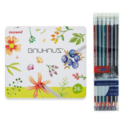모나미 바우하우스 색연필 24색 +스카이글로리 삼각지우개 연필 12p 세트, 혼합색상, 1세트