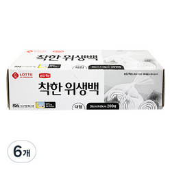 롯데이라이프 착한 위생백, 대(L), 200매, 6개