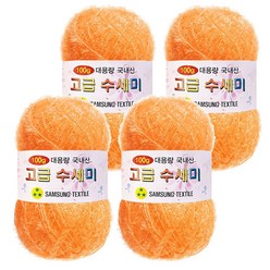 yarna 100g 대용량 고급수세미 뜨개실 4p + A인쇄도안 8종 세트, 143 감귤색, 1세트