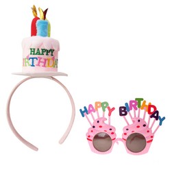 리빙다 케익모자머리띠 + 생일머핀 안경 세트, 핑크, 1세트