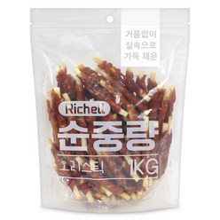 리첼 순중량 강아지간식 1kg, 오리스틱, 1개
