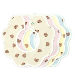 유아용 곰 롤링 턱받이 4종 세트, 1세트, 베이지, 노랑, 소라, 핑크