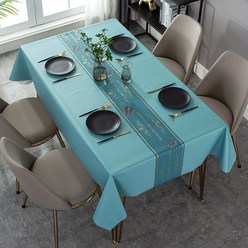 알럽홈 미들 포인트라인 식탁보, 리프 블루, 137 x 220 cm