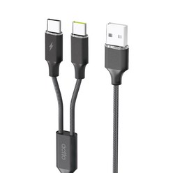 엑토 USB C타입 2in1 멀티 고속 충전 케이블 USB-45, 1.1m, 블랙, 1개