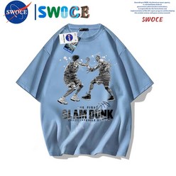 슬램덩크 하이파이브 씹덕티 오버핏 반팔 프린팅 빈티지 티셔츠 라운드넥 씹덕티셔츠 힙합