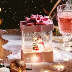크리스마스 핑크 리본 선물 상자 트리 멜로디 워터볼 오르골 글리터 무드등 장식 디자인 상품, 유니콘