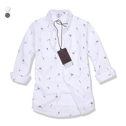 오마보이 남성용 7부 레드크라운 패턴 셔츠