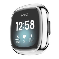 워치 3 4 5 풀커버 스트랩 Fitbit Sense 2 스마트 용 전체 커버 케이스 Versa 소프트 TPU 모든 범퍼 쉘 안티 드롭 화면 보호기 60 호환, Fitbit Versa 4, 03 Silver