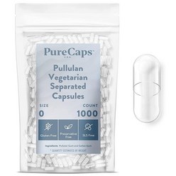 퓨어caps USA - 크기 0 빈 투명 채식 및 비건 풀루란 알약 캡슐 빠르게 용해되고 쉽게 가능 천연 성분 방부제 없음 분리된 1 000개, 1개