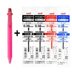 유니 제트스트림 0.38mm 3색 볼펜 (SXE3-400-38) 1개 + 리필심4개, 로즈핑크(66) 1개 + 리필4개(흑2청1적1)