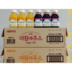 (서울우유)신선한 아침에 냉장 프리미엄 천연과즙주스 210ml X오렌지24입+포도24입=48입 멀티팩, 210