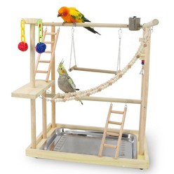 라트몰 앵무새 놀이터 원목 대형 앵무새가 좋아하는 장난감 48x33x55, 1세트