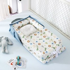 아기 침대 매트리스 어린이 유아 다기능 휴대용 요람 안전한 범퍼침대, Blue Animal