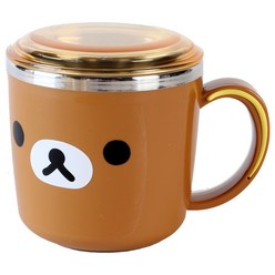 리락쿠마 뚜껑 스텐 컵(얼굴)/어린이 캐릭터 물컵, 리락 브라운, 1개
