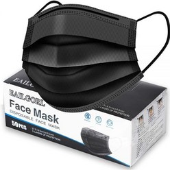 50pcs 3-Ply Disposable Face Mask Breathable Black Masks, A-black, 50 Count (Pack of 1)