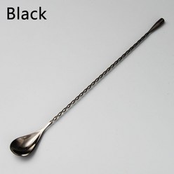 Stir Spoon 304 스테인레스 스틸 칵테일 바 나선형 패턴 음료 셰이커 Muddler Stirrer Bar 칵테일 셰이커 Twisted Mixing Spoon, 40cm, Black, 1개