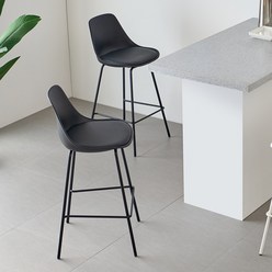 클릭바텐 로우 60cm 1+1 아일랜드식탁의자 2p 바의자 홈바 높은의자 가죽쿠션 PU좌석 바체어 2color, 블랙