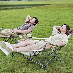 캠핑 접이식 침대의자 야외 휴대용 간이 눕는의자 2단조절, 베이지, 1개