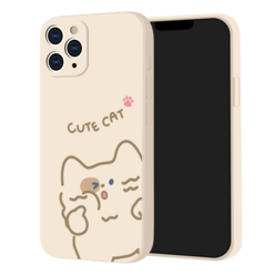 핫티몰 귀여운 고양이 냥이 동물 라인드로잉 프린팅 무지 베이지 젤리 실리콘 아이폰 케이스