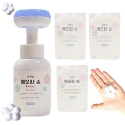 깨끗한손 플라워 버블 핸드워시 꽃모양 손세정제 거품 본품1개+리필3개 각 300ml IN BIO, 본품 파우더향+리필 파우더향, 1개