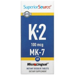 Superior Source 비타민K-2 100mcg 빠르게 용해되는 MicroLingual 정제 60정, 500 mcg