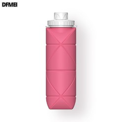DFMEI 여행 휴대용 접이식 물컵 실리콘 스포츠 주전자 야외 물컵 압축물컵 뚜껑 포함, 핑크색, 600마라
