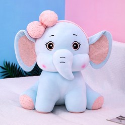 코끼리인형 코끼리쿠션 침대인형, 블루, 40cm