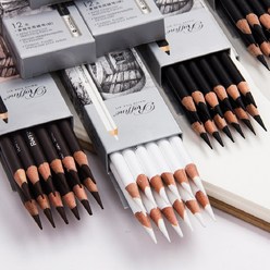 마르코 콩테 12자루 드로잉재료 콘테 목탄연필 스케치 데셍 미술용품 전문가용, 하드블랙1box