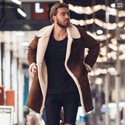남자 무스탕 롱 코트 패션 남성 인조 모피램스울 트렌치 겨울따뜻한 두꺼운 재킷 모직 피 파카 오버 탑스
