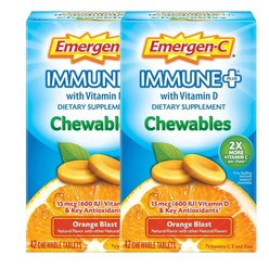 이머전씨 Emergen-c 이뮨 + 츄어블 1000mg 비타민C with 비타민D 오렌지 블라스트 향 42정, 2팩