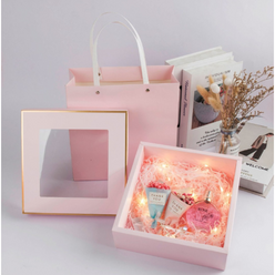 고급 선물 상자(투명창 선물상자 + 투명창 선물가방 SET)투명 포장 박스 상자 케이스 꽃선물상자, 고급 선물 상자 SET - 핑크