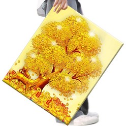 FASEN 액자 캔버스형보석십자수 DIY세트 라운드 비즈 40 X 50cm, FSE54.금전수 아래 금색 사슴, 1세트