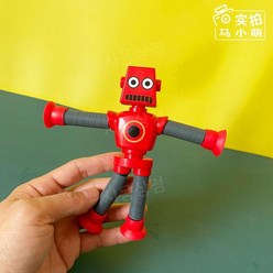 스트레치 튜브 테이블 장난감 플라스틱 로봇 기린 흡착 빨판 부착 늘어나는 팔 다리 롱 숏, (글로우) 레드 로봇