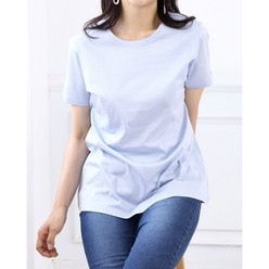 피오나피오레 실켓면티 중년여성 반팔 라운드 티셔츠 스카이블루 줄무늬티셔츠 엄마옷티셔츠 미시옷 50대60대 루즈핏