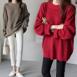 바이단미 MADE 여성용 스웨터 라운드넥 롱 루즈핏 오버핏 빅사이즈 도톰 박시핏 하찌 니트