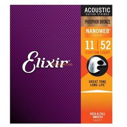 Elixir 엘릭서 기타줄 나노웹 어쿠스틱 80 / 20 브론즈&포스포 브론즈 라이트 슈퍼라이트 기타줄 1253/1152/1047, 포스포 브론즈, 11-52