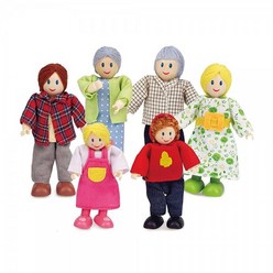 Hape 해피 패밀리 인형의 집 세트 가족 피규어 6개입 원목 나무 장난감, Dollhouse Set