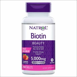 나트롤 비오틴/바이오틴 딸기맛 5000mcg 250정 Natrol Biotin 5000 mcg Strawberry Flavor, 1개